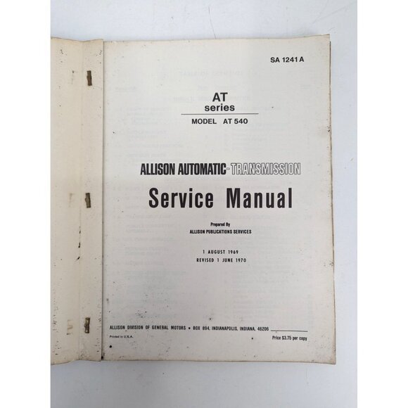 AT Series Allison Automatic Transmission Service Manual SA 1241 A 1970 - Picture 4 of 11